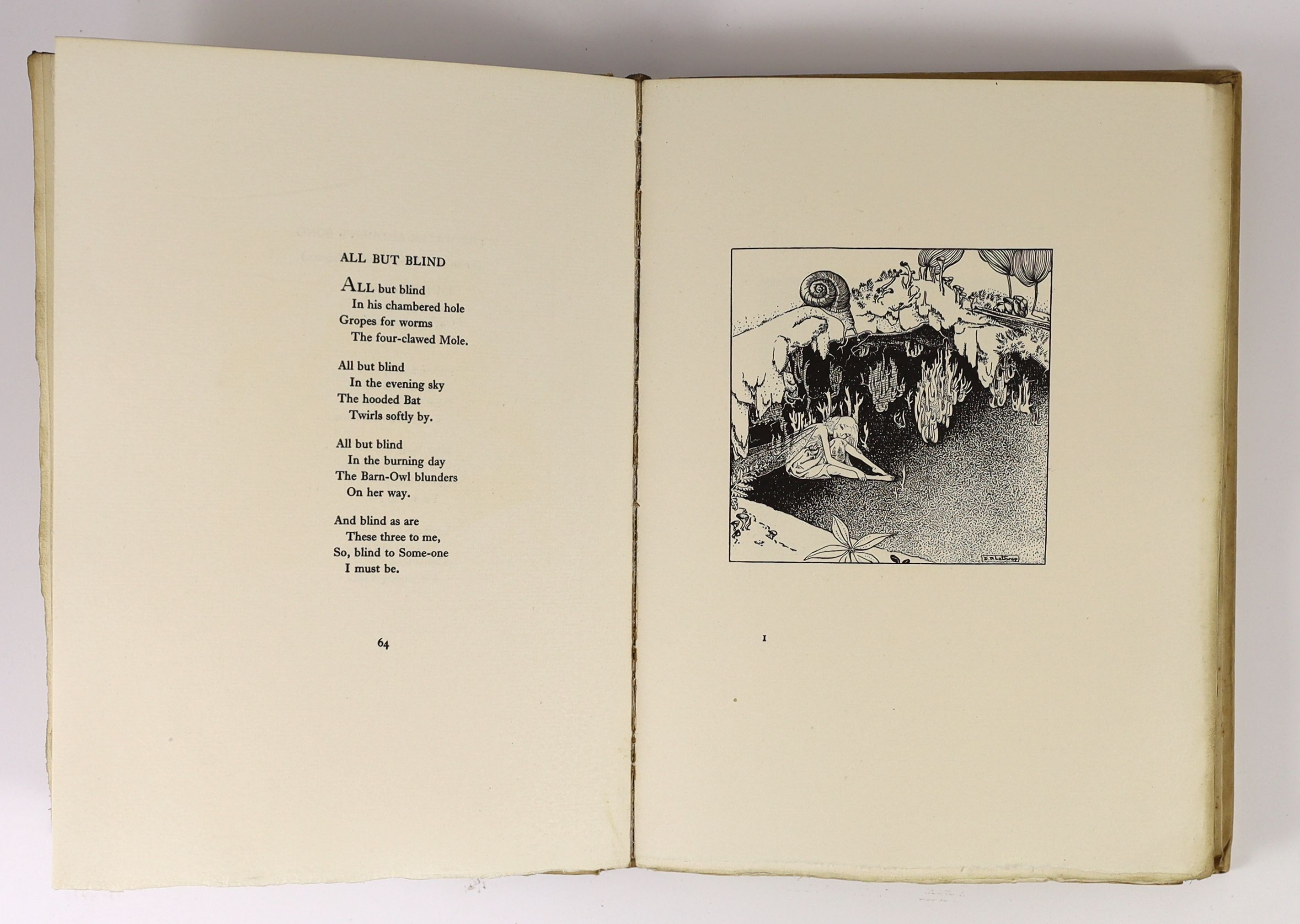 De la Mare, Walter - Down-Adown-Derry, one of 325, signed by the author, illustrated by Dorothy Lathrop, 4to, original vellum gilt, with 3 coloured plates, London, 1922